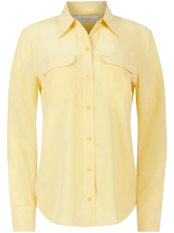 Equipment Women's Shirts Yellow-- Solid Color Striped Floral