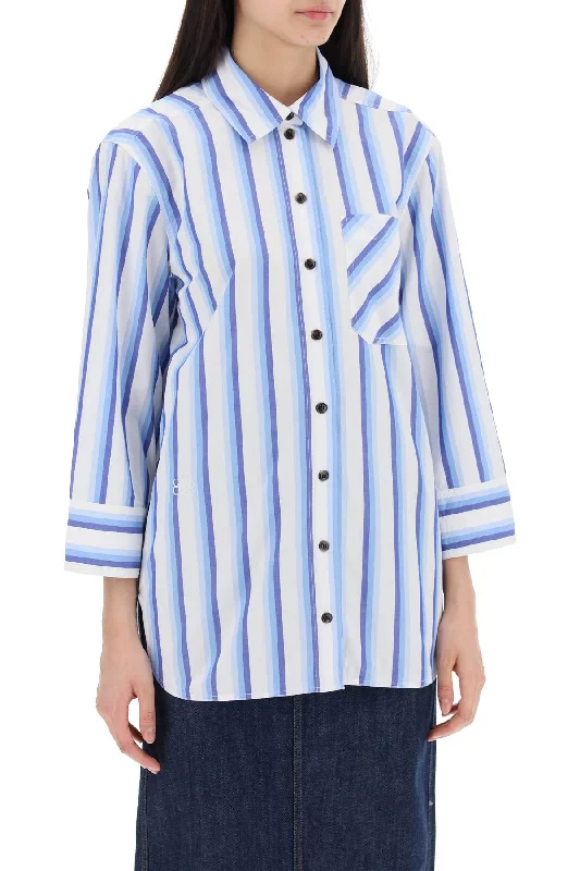 Ganni "oversized Striped Poplin Shirt-- Hooded Caped Shawl Collar