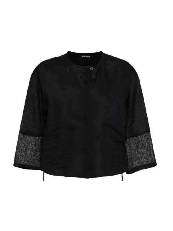 Emporio Armani pure linen crew-neck shirt with brushed details-- Chenille Blend Fleece Blend Nylon Blend
