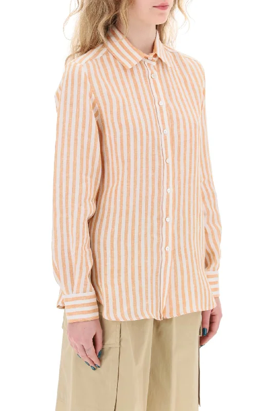 Weekend Max Mara Linen Striped Shirt For Men By Lari-- Zippered Front Buttoned Front Snap Front