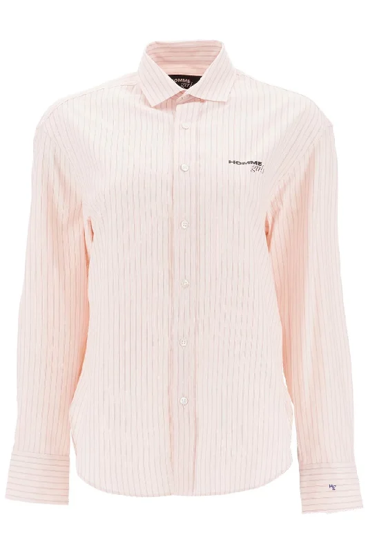 Homme Girls Women's Striped Oxford Shirt For Men-- Chenille Blend Fleece Blend Nylon Blend