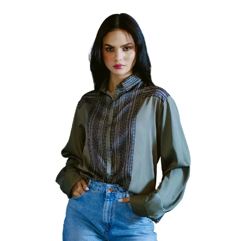Women's Shirt Olive Tree-- Mesh Canvas Denim
