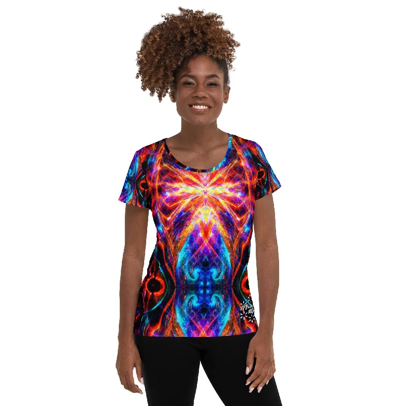 Primary Mystic - All-Over Print Women's Athletic T-shirt-- Print Jacquard Patchwork