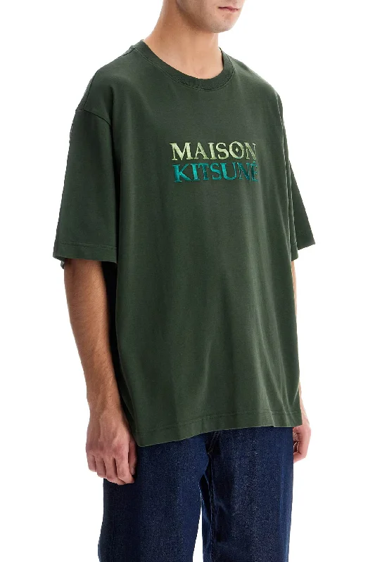 Maison Kitsune Oversized T-Shirt With Gradient Logo-- Boxy Fit Fitted Loose