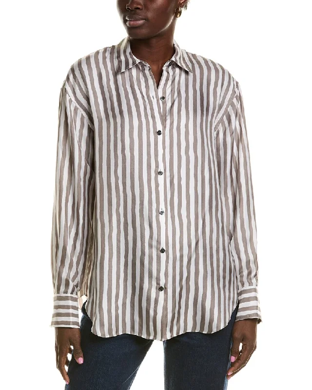 Theory Silk Boyfriend Shirt-- Houndstooth Herringbone Solid