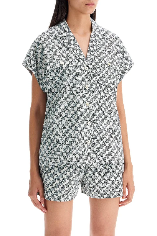 Tory Burch Printed Poplin Camp Shirt-- Asymmetrical Pockets Print