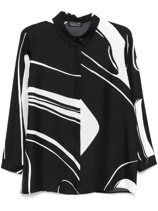 Gianluca Capannolo Women's Shirts Black-- Graphic T-Shirt Round Neck Polyester