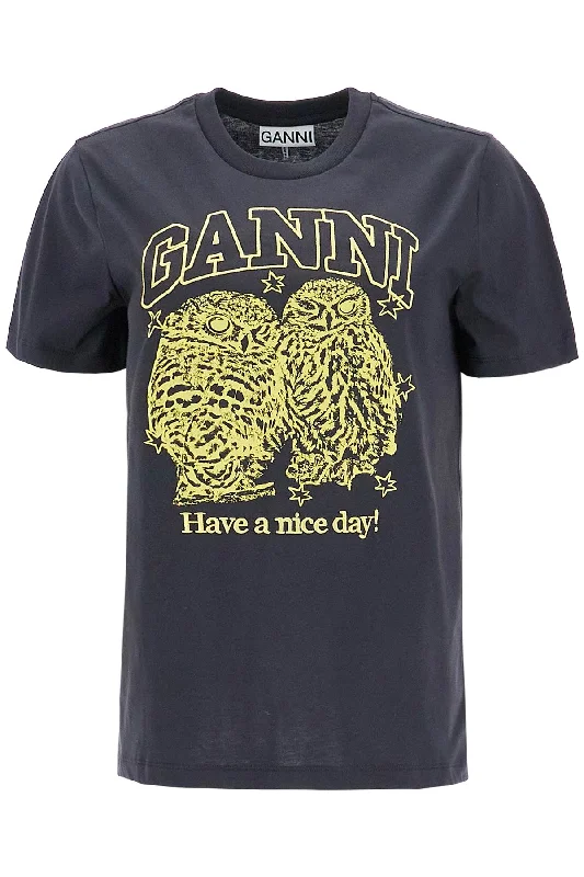 Ganni Women's Relaxed Fit T-Shirt With Printed-- Cashmere Blend Cotton Blend Poly Blend