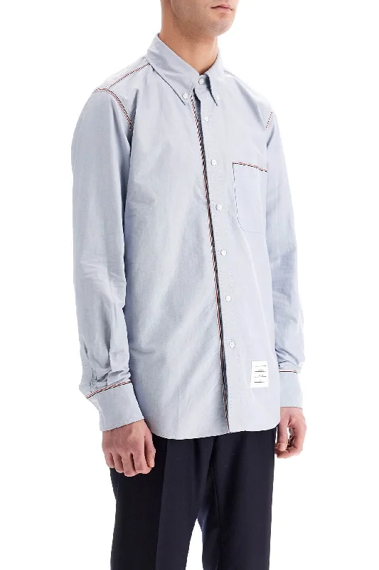 Thom Browne Button-Down Shirt With Gros-Grain Trim-- Chenille Blend Fleece Blend Nylon Blend