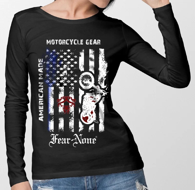 Women's "Old Glory Rider" Long Sleeve T Shirt-- Hooded Caped Shawl Collar