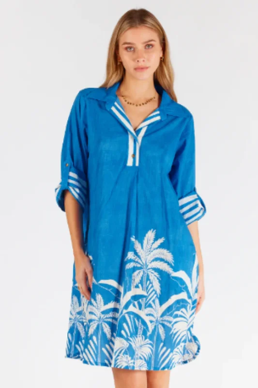 Lula Life Riley Shirtmaker- Navy-- Print Jacquard Patchwork