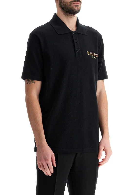 "vintage Balmain Embroidered Polo Shirt-- Thin T-Shirt Open Front Quick Dry