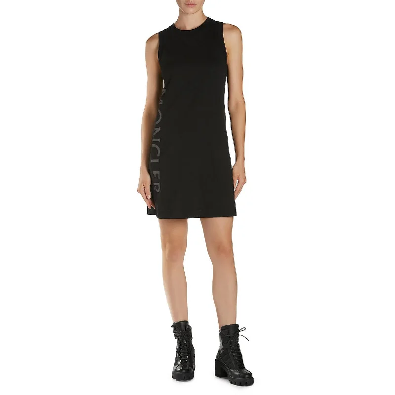 Womens Mesh Inset Above Knee T-Shirt Dress-- Beaded Sequined Faux Fur