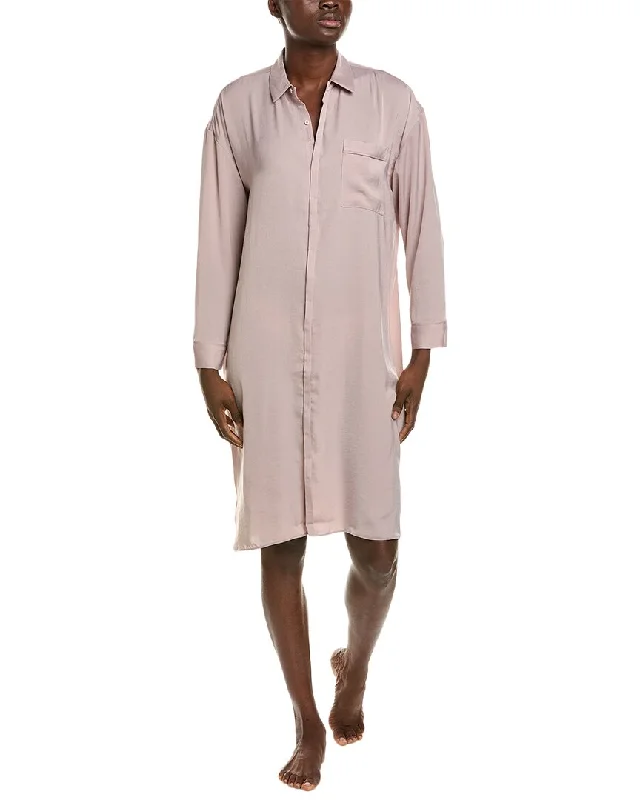 Barefoot Dreams Washed Satin Piped Nightshirt-- Collared Crew Neck Turtle Neck