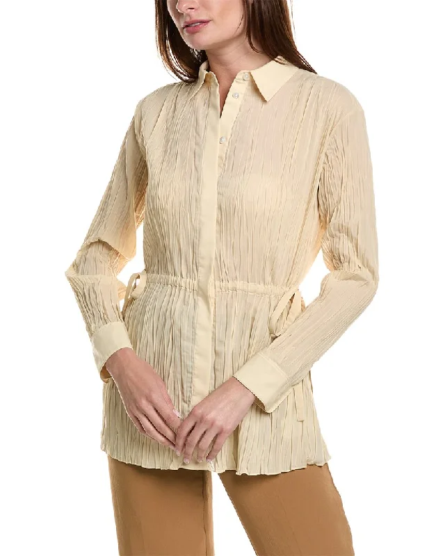 Theory Pleated Shirt-- Hooded Caped Shawl Collar