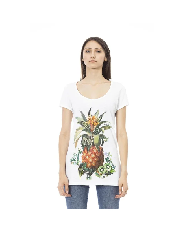 Just Cavalli  Pineapple Print TShirt Womens Casual Short Sleeve Top-- Graphic Embroidered Appliqued