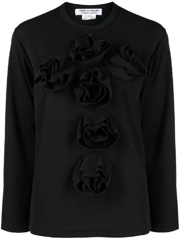 Comme Comme Women's T-Shirts And Polos Black-- Print Jacquard Patchwork