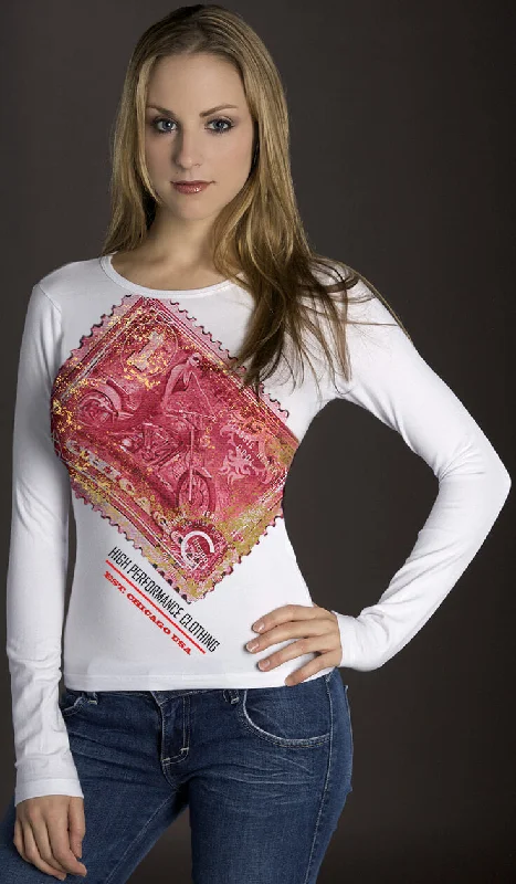 Pink and Gold Foil Racing Stamp WHITE Shirt-- Solid Print Embellished