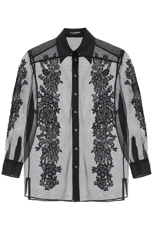 Dolce & Gabbana Women's Organza Shirt With Lace Inserts-- Oversized T-Shirt Spandex breathable