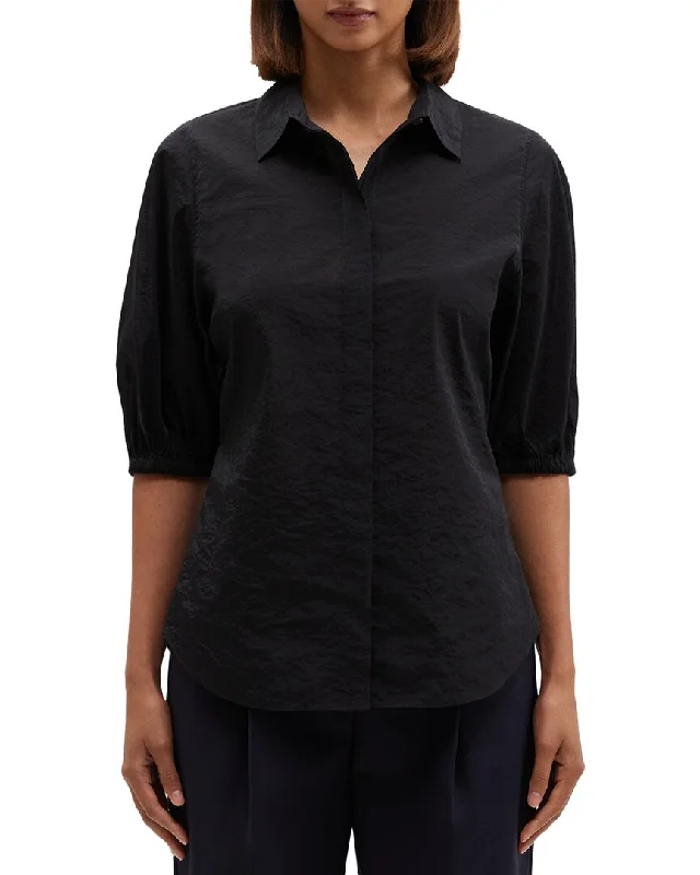 Theory Seam Cinch Shirt-- Houndstooth Herringbone Solid