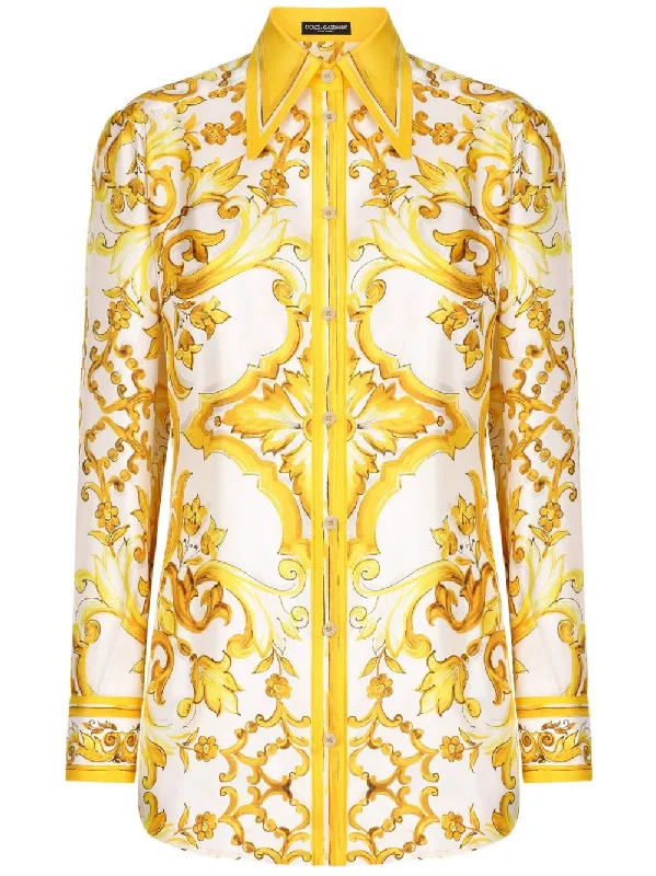 Dolce & Gabbana Women's Shirts Yellow-- Notch Collar Peter Pan Collar Cowl Neck