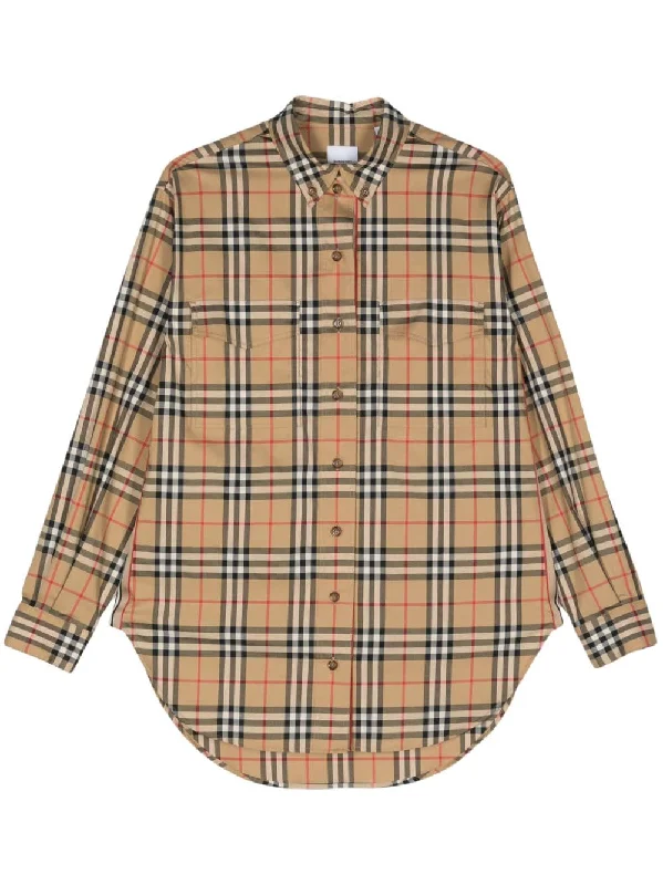 Burberry Women's Shirts Beige-- Polka Dot Checkered Tartan
