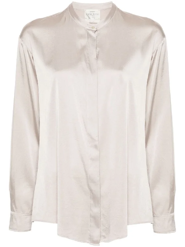 Forte Forte Women's Shirts Grey-- Hooded Caped Shawl Collar