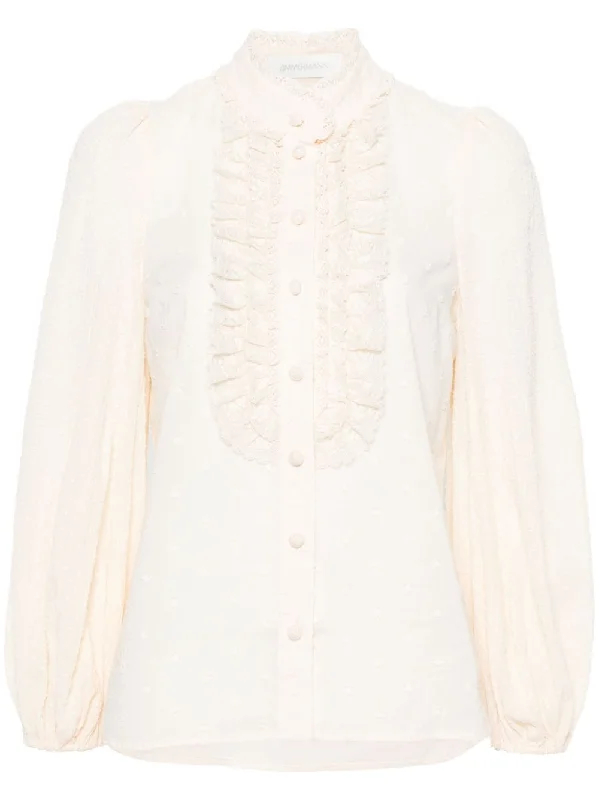 Zimmermann Women's Shirts Beige-- Zippered Front Buttoned Front Snap Front
