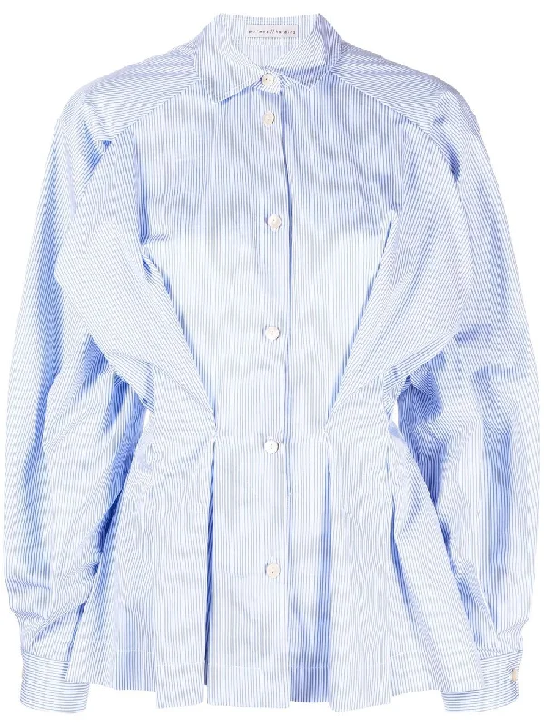 Palmer/Harding Women's Shirts Blue-- Notch Collar Peter Pan Collar Cowl Neck