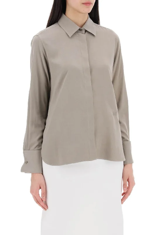 Max Mara Silk Canvas Candia Shirt In-- Houndstooth Herringbone Solid
