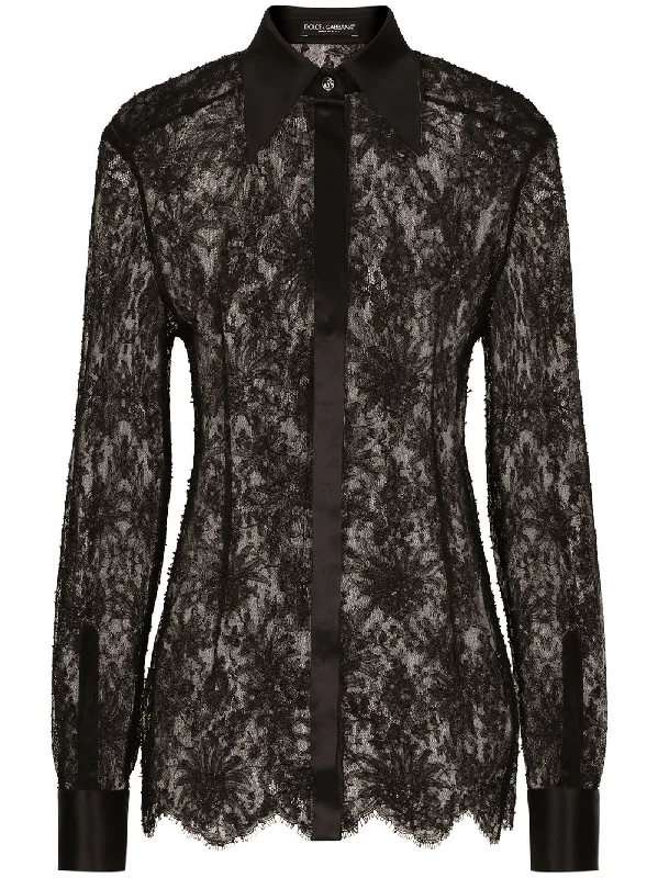 Dolce & Gabbana Women's Shirts Black-- Mesh Blend Leather Blend Suede Blend