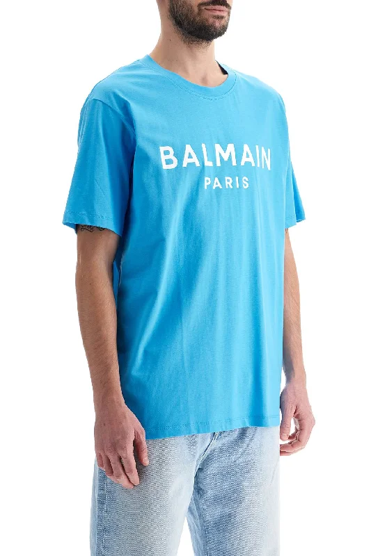 Balmain Straight-Cut Logo T-Shirt-- Ribbed T-Shirt High Neck Heavyweight