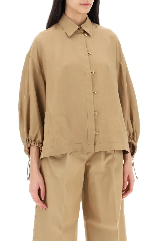 Max Mara Maxi Linen And Silk Rodeo Shirt-- Terry Blend Velvet Blend Canvas Blend