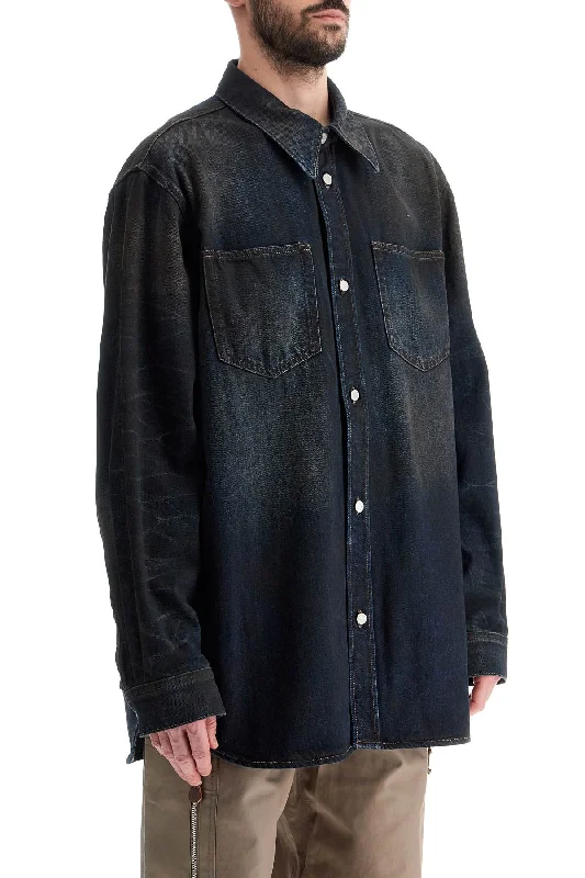 Acne Studios Unisex Denim Shirt For All-- Beaded Sequined Faux Fur