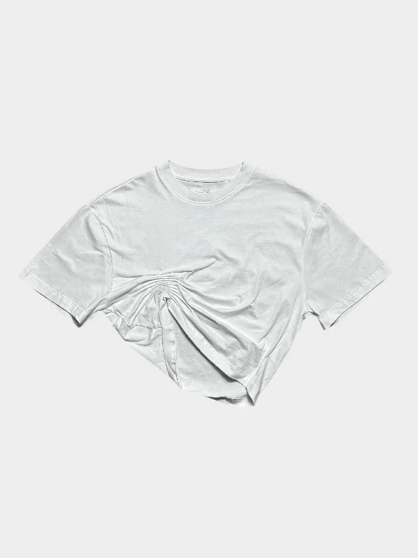 Gathering Asymetric T-Shirt White-- Cotton Fabric Linen Fabric Terry Fabric