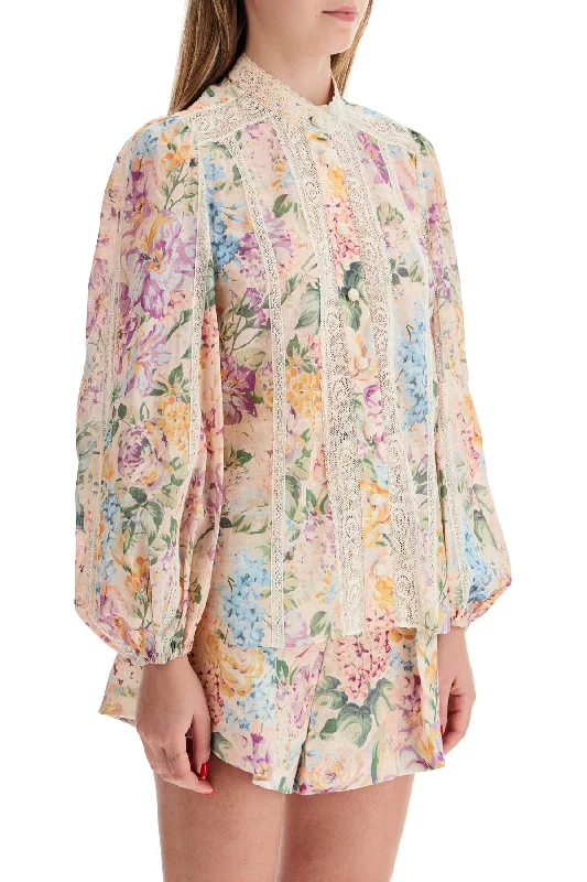 Zimmermann Halliday Lace-Trimmed Shirt-- Striped Floral Plaid