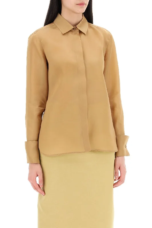 Max Mara Nola Silk Organza Shirt In Italian-- Collared Crew Neck Turtle Neck
