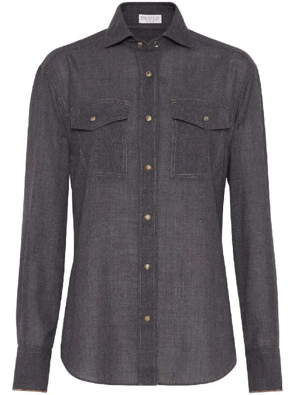 Brunello Cucinelli Women's Shirts Grey -- Basic T-Shirt Crew Neck Short Sleeve