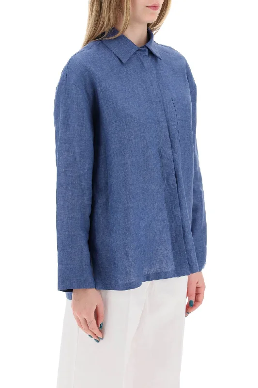 's Max Mara Kasia Linen Shirt In Canvas Fabric-- Denim Fabric Leather Fabric Suede Fabric