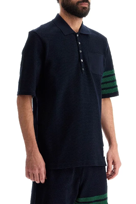 Thom Browne 4-Bar Polo Shirt-- Spandex Blend Rayon Blend Denim Blend