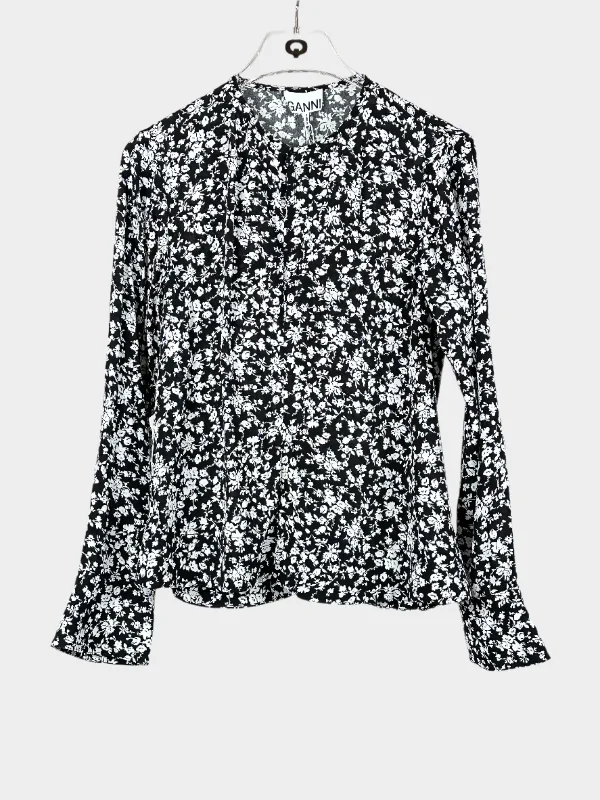Responsible Ganni Floral Shirt-- Satin Fabric Silk Fabric Chiffon Fabric