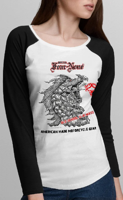 Women's "Old School Serpent" Rider Baseball T Shirt-- Print Jacquard Patchwork