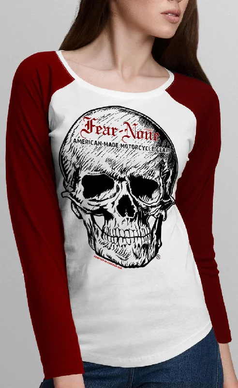 Women's "Skull" Red Baseball T Shirt-- Striped Floral Plaid