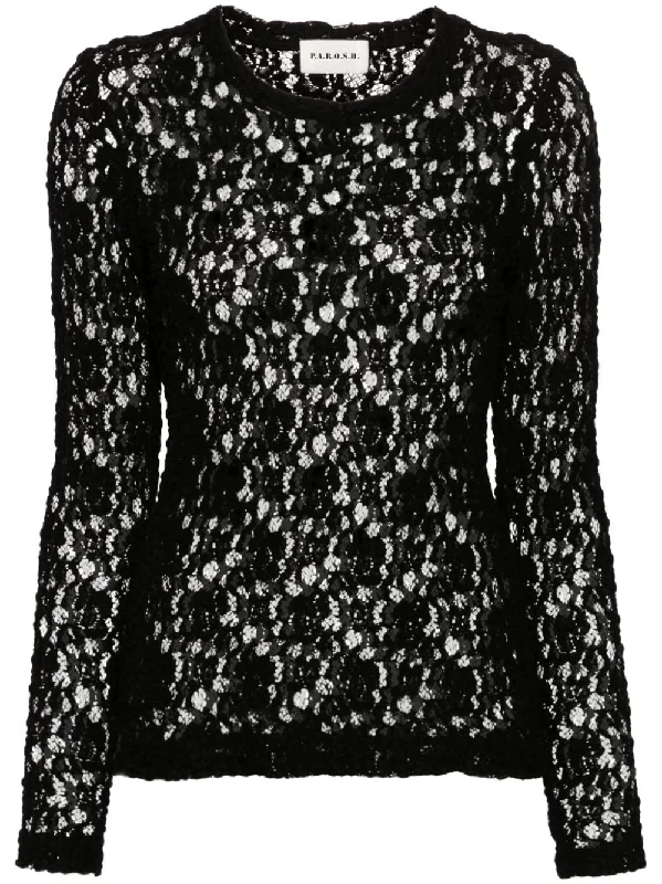 Parosh Women's T-Shirts And Polos Black-- V-Neck T-Shirt Long Sleeve Cotton