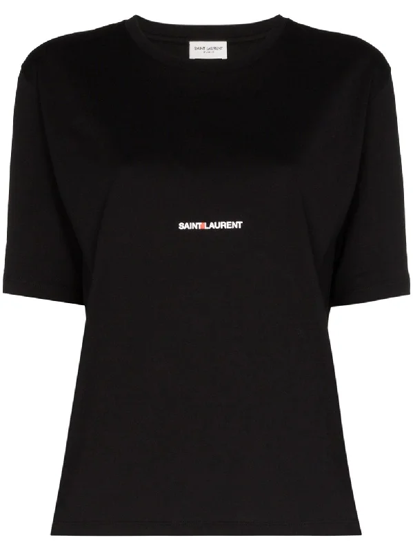 Saint Laurent Women's  T-Shirts And Polos Black -- Basic T-Shirt Crew Neck Short Sleeve