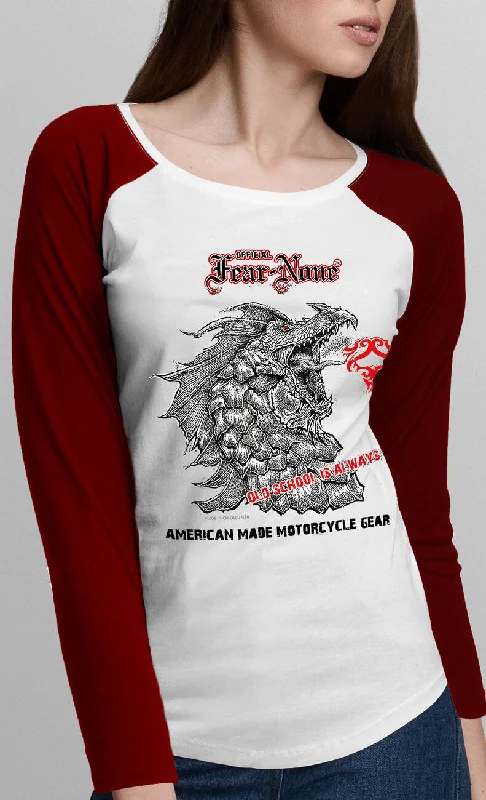 Women's "Old School Serpent" Red Baseball T Shirt-- Hooded Caped Shawl Collar