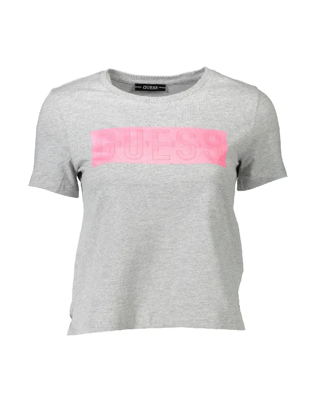 Guess Jeans Guess Womens Logo Tee Heather Grey TShirt-- Collared T-Shirt Boat Neck A-Line