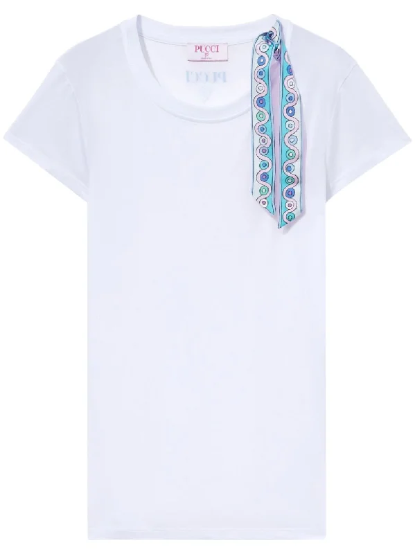 Pucci Women's T-Shirts And Polos White-- V-Neck T-Shirt Long Sleeve Cotton