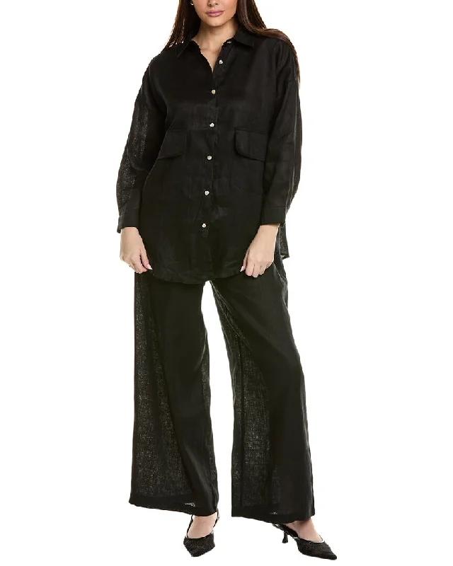 Beulah 2Pc Linen Shirt & Pant Set-- Knit Fabric Woven Fabric Fleece Fabric