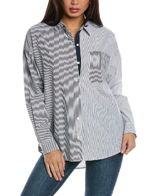 Atm Anthony Thomas Melillo Stripe Shirt-- Zippered Front Buttoned Front Snap Front